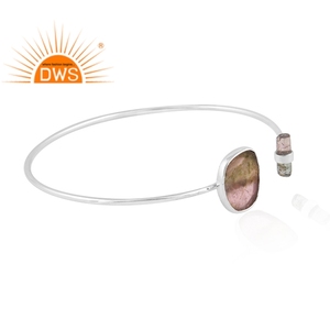 Bio Tourmaline Gemstone <b>Bracelet</b> New Designer Fine 925 Sterling <b>Silver</b> <b>Cuff</b> <b>Bracelet</b> Jewelry Supplier - Product Image 2