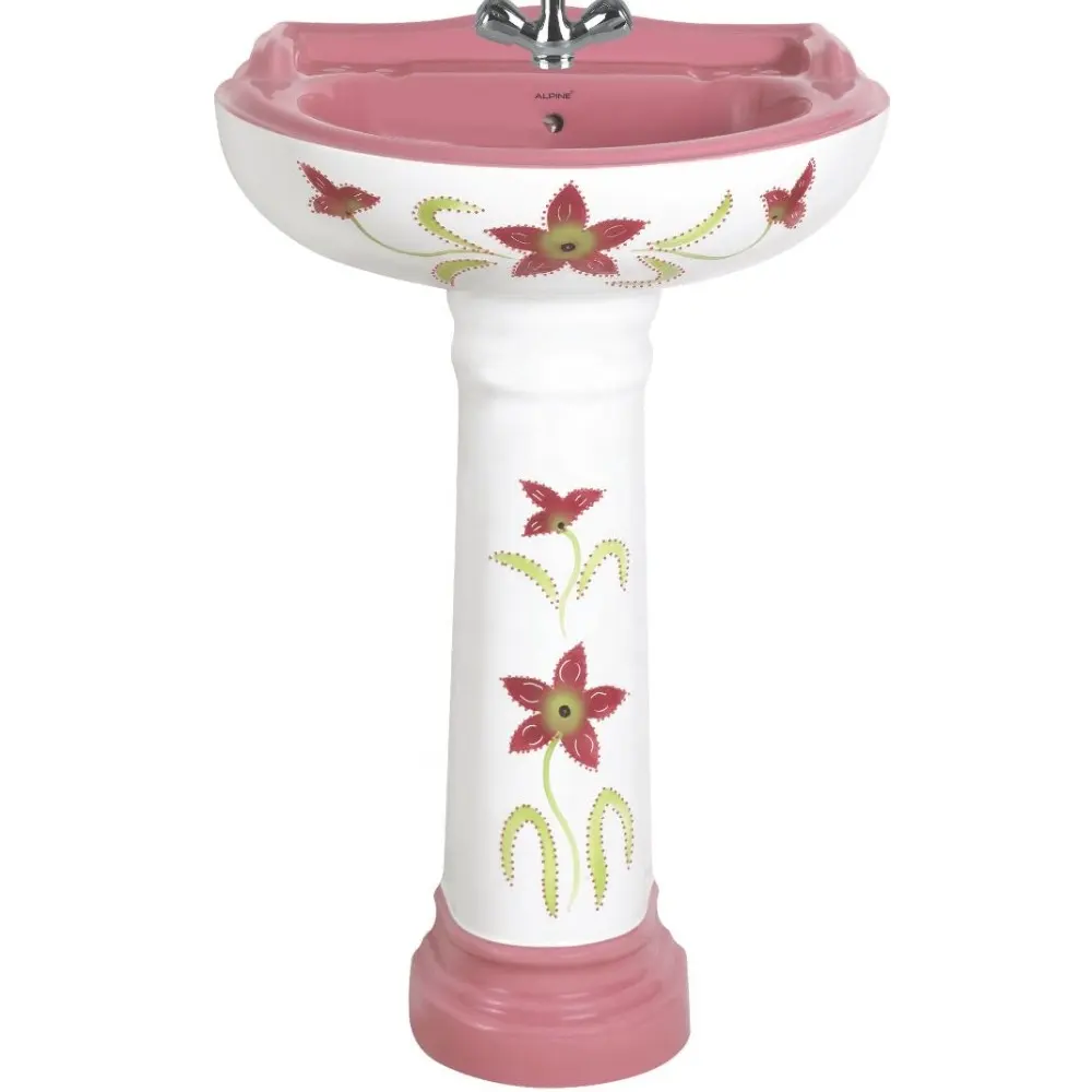 ピンクの台座洗面台とすべてのタイプの洗面台サプライヤーブルゴーニュVitrosa素朴な色セラミック衛生陶器バスルームセット