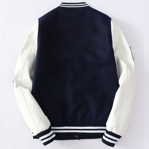 Varsity Letterman เสื้อบอมเบอร์บุรุษ,เสื้อแจ็กเก็ตเบสบอลสีดำเนื้อผ้าวูลแขนยาวขนาดกลางมีกระดุมน้ำหนักเบา - Product Image 4