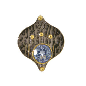 การออกแบบใหม่ชุบทองเงินแท้925เนื้อตอกแหวนธรรมชาติสีฟ้าบุษราคัมพลอยเครื่องประดับขายส่งผู้ผลิต - Product Image 2