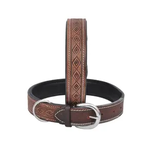 Premium Brown Hand Carved Leather Dog Collar Suppliers