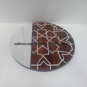Custom Logo Vintage Style <b>Wood</b> and Resin Mop and Bone Round Shape Brown and <b>White</b> Color Serving <b>Tray</b> Tableware Dinnerware Used - Product Image 6