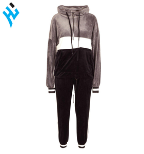 Nouvelles Femmes Petite Couleur Bloc Velours Rayure Survêtement De Haute Qualité En Gros Personnalisé Femmes Survêtements De Mode Ensemble pour L'hiver - Product Image 3