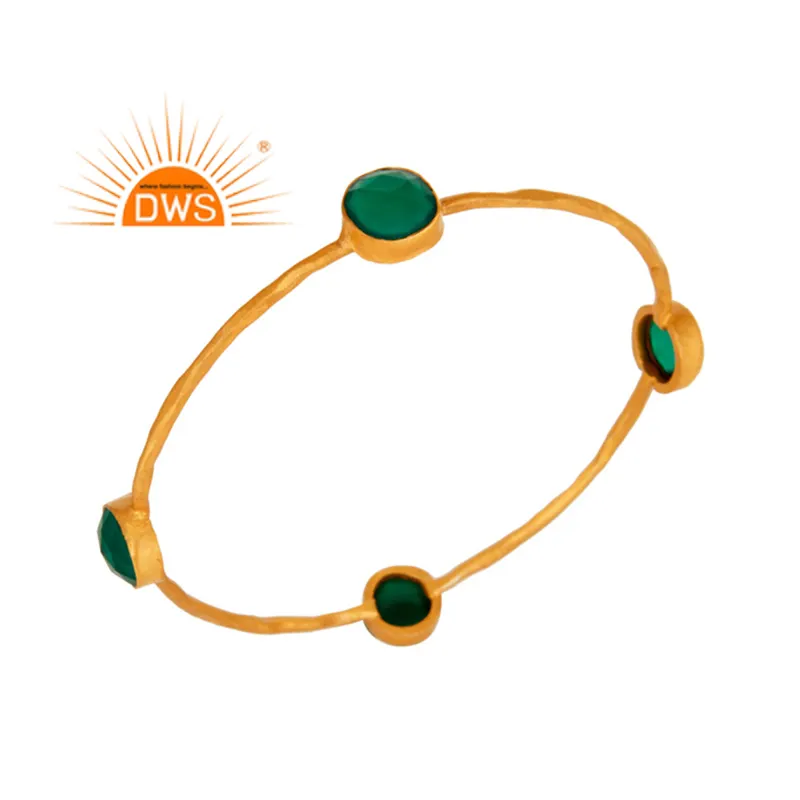 Multi Groen Onyx Meisjes Mode Bangle Indiase Messing Sieraden Groothandel Geel Vergulde Leverancier