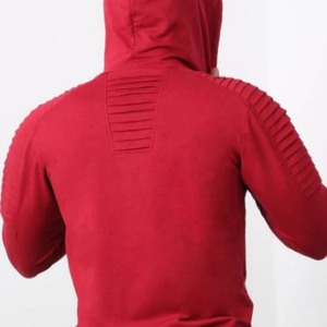 Sudadera con capucha French Terry Biker de alta calidad para hombre, cremallera personalizada con logotipo bordado, rojo para la moda de invierno - Product Image 4