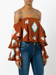 เสื้อเบลาส์ทรงระฆังแฟชั่นของผู้หญิง,เสื้อเบลาส์คลาสสิกแฟชั่นระดับไฮเอนด์ปักรายละเอียดน่ารัก - Product Image 6