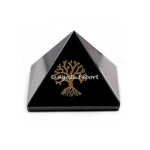 Vente en gros de cristaux de pierres précieuses naturelles personnalisées, artisanat en pierres semi-précieuses, pyramides en agate noire gravées avec un symbole d'arbre, Reiki, guérison, Feng Shui - Product Image 1