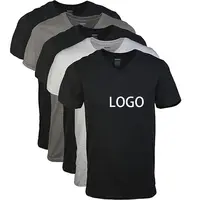 Kaus Polos Logo Kustom 100% Katun Jumlah Besar Kaus Leher V Hitam Print Kaus Leher V Pria