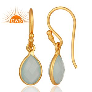 Set de boucles d'oreilles pendantes argentées plaquées or, 925, boucles d'oreilles à crochet, vente en gros, calcédoine Aqua, pierres précieuses - Product Image 3