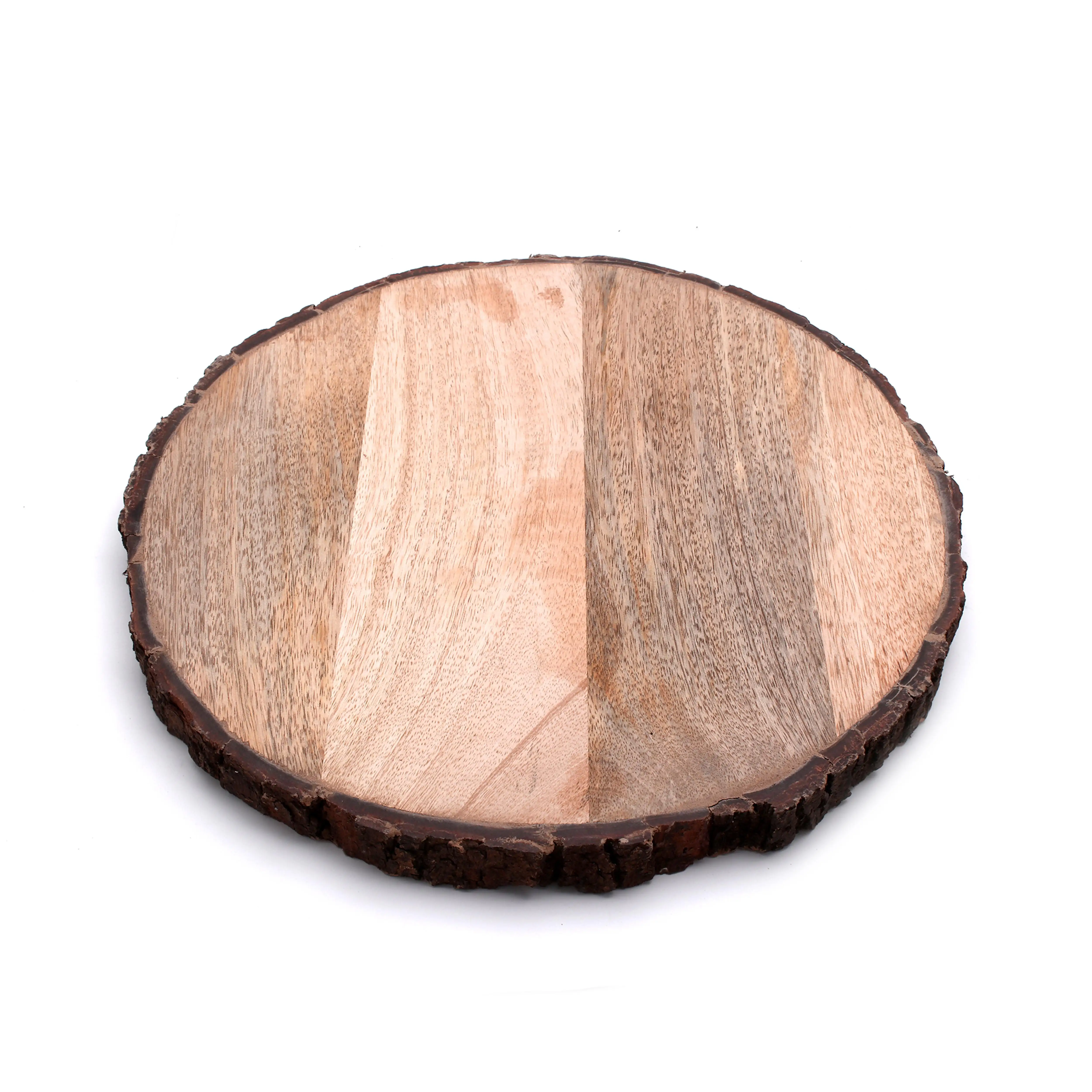 Plateau de service en bois manga électrique, planche à découper en bois de bambou 33x33x2.5 cm avec plateau rond en bois, plateau à charterie, planche de service en bois d'arbre naturel