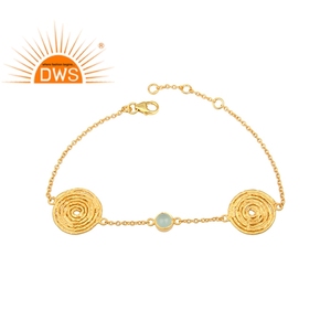 Bracelet en argent plaqué or 925 avec pierre précieuse chalcédoine aqua tendance, fournisseur de bijoux en gros, certifié GIA - Product Image 1