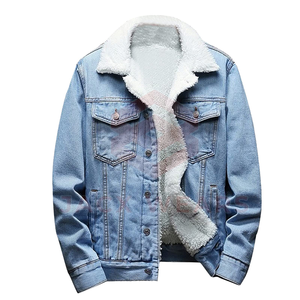 Plus Size Men Winter 100% Cotton <b>Stand</b> Collar Breathable Jeans Jacket - Product Image 1