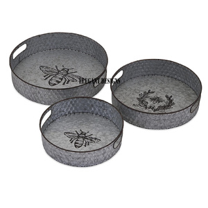 Vaisselle d'hôtel plateau de service galvanisé de forme ronde, plat de service fait à la main indien élégant classique meilleur plat de service galvanisé - Product Image 3