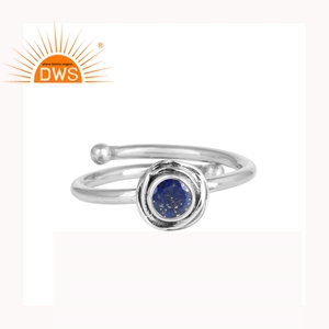 Round Cut Genuine <b>Blue</b> Lapis Gemstone <b>Ring</b> 925 Sterling Silver Trendy Wedding Anniversary Party <b>Ring</b> for All Sizes - Product Image 1