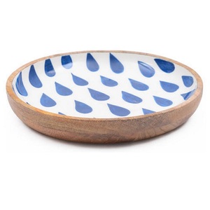 Dinnerware Enamel Printed Bowl <b>Green</b> and White <b>Color</b> Round Shape Table Decoration High Quality Acacia Wood Serving Bowl - Product Image 3