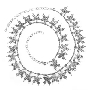 بوهو خمر العتيقة الهندي تتأكسد الفضة فراشة سحر حزام خصر بطن سلسلة Kamarbandh هيئة المجوهرات للفتيات