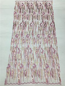 2020 Custom Flat <strong>Sequin</strong> Peachy Gold <strong>Sequin</strong> Lace Fabric Polyester <strong>Material</strong> Woven Purple <strong>Sequins</strong> Lace Fabric Embroidery - Product Image 2