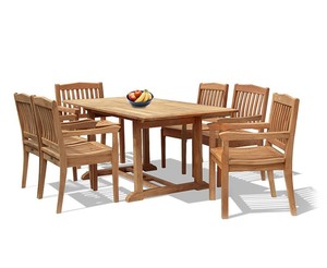 Teak Modern <b>Foldable</b> Durable Outdoor Dining <b>Table</b> Set with 6 Chairs Weather Resistant Solid Wood Patio <b>Garden</b> Furniture - Product Image 4