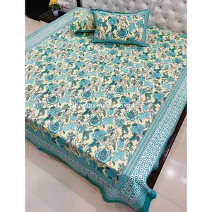 Drap de lit en coton au style indien, ensemble de literie fait à la main avec impression de blocs de couleur, différents coloris