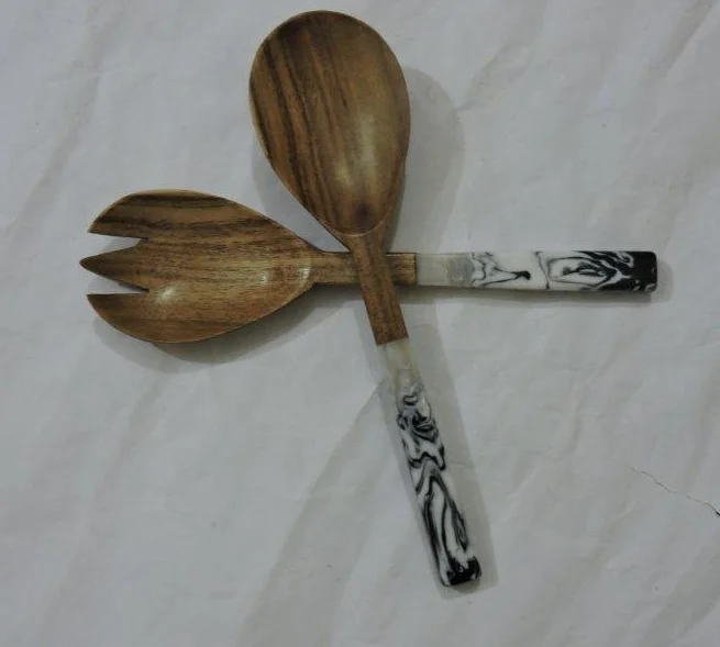 Acacia Wood Spoon with Resin Colorful Handle Salad Server