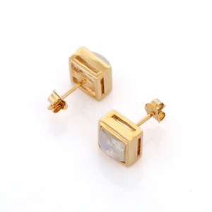 ทำด้วยมือ14K แข็งทองรุ้งมูนสโตนโซลิแทร์ตุ้มหูทรงสี่เหลี่ยมธรรมชาติเครื่องประดับแฟชั่นอินเทรนด์สำหรับการหมั้น - Product Image 3
