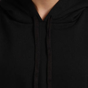 Top court à capuche pour femme, sweat-shirt féminin à la mode, couleur noire pure, cordon de serrage, manches longues, 2020 - Product Image 6