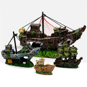 Resina de barco de pesca de acuario adorno decoración de plástico barco pirata hundido tema - Product Image 1