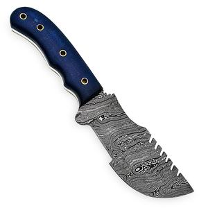 Couteau de traqueur de chasse à lame fixe en acier damas personnalisable Micarta manche en bois de fer gaine en cuir de peau de vache OEM pour divers - Product Image 6