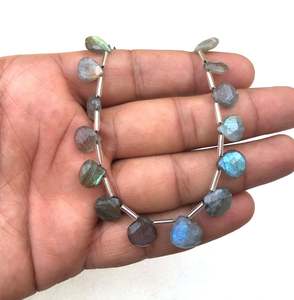 25 Pieces <b>Labradorite</b> Gemstone Natural Multi Fire Faceted Heart Shape Top Quality Briolette Beads Wholesale - Product Image 2