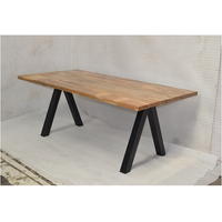 Table à manger en bois massif avec plateau à bords naturels, style industriel vintage, pieds en fer de qualité supérieure, design en V, pliable, meubles pour la maison, personnalisable