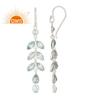 Pendientes colgantes de hoja con bisel de piedras preciosas de Topacio Azul de Plata de Ley 925, joyería para mujer, regalo para su colección Vintage - Product Image 2