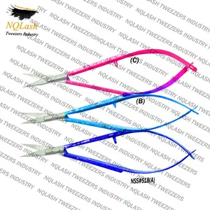 Hot Design Straight Colored Eyelash Spring Scissors / OEM Customized Service / Stainless Steel Micro Spring Scissors