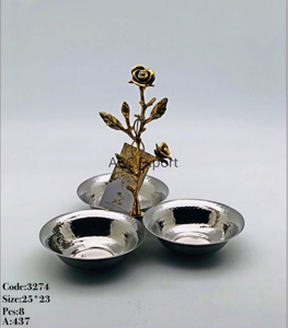 Tazones de Metal para Servir, Decoración con Hojas y Flores, Estilo Árabe, Color Plateado, Acabado Brillante, Aspecto Admirable, Venta al por Mayor - Product Image 6