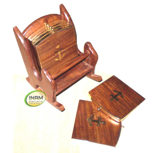 Premium quality Home and kitchen <b>decorative</b> <b>tea</b> coffee coasters wooden with brass anchor inlay work - Product Image 1