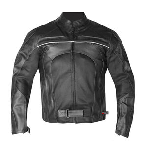 Veste de motard professionnelle en cuir de vachette noir avec fermeture éclair et sécurité intégrale, disponible dans toutes les couleurs, fabriquée au Pakistan. - Product Image 1