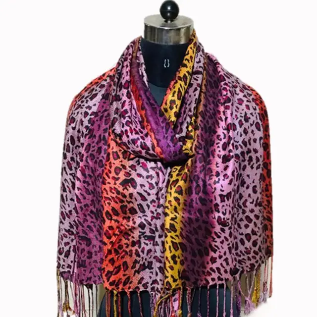 2024 Latest Shawl design High Quality Leopard Print Multi-color Pashmina 100% Viscose Shawl for Women other scarves & shawl