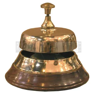 Campana de Mesa Náutica de Latón y Madera, Campana de Escritorio de Metal para Exteriores, Escuela, Bar, Recepción, Decoración Vintage para el Hogar y la Oficina - Product Image 3