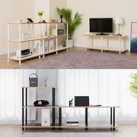 Meuble TV moderne extensible en bois et métal pour salon, avec table basse et étagère de rangement ouverte