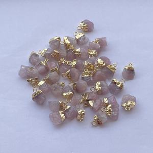 Colgante de cuarzo rosa Natural, Conector de piedra rugosa, Plata de Ley 925, oro, galvanoplastia, Gema en crudo, joyería a la moda - Product Image 4