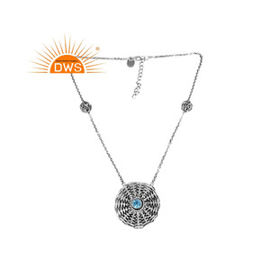 Round Weaving Designer Silver Necklace Blue Topaz Gemstone Necklace Antique Oxidized Jewelry Manufacturer - Product Image 1
