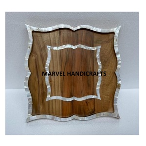 Plateau de service artisanal en bois, 6 pièces, mère de la perle, pour décor EID, cadeau de cuisine, plateau chocolat, plateaux de service du RAMADAN - Product Image 1