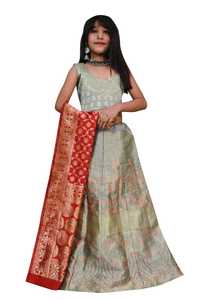 ชุดเลเฮนกาโชลีแบบอินเดียล่าสุด ดีไซน์หรูหรา พร้อมเสื้อคลุมสำหรับเด็กผู้หญิง อายุ 9 ปี ตัดเย็บสำเร็จ ชุดเด็กเลเฮนกาโชลี - Product Image 4