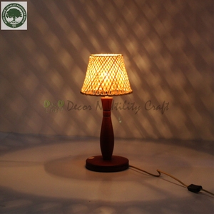 Handmade Wooden <b>Table</b> Lamp With Bamboo Shade Round Base Home Decoration Craft - Product Image 2