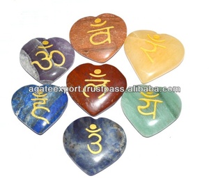 Cristaux de pierre naturelle personnaliser sept chakra nouveau chakra reiki guérison graver sept chakra cristaux ronds sertis avec boîte en bois - Product Image 2
