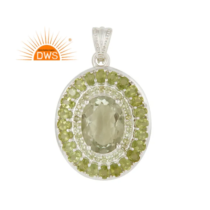 Natural Peridot and Green Amethyst Gemstone Pendant Chunky Oval Shape 925 Silver Women's Pendant Jewelry Supplier