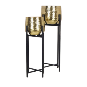 Jardinière en métal couleur or pour décoration intérieure et extérieure, jardinière à fleurs avec support en fer forgé à vendre - Product Image 1