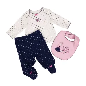 Hiver printemps infantile filles 3 pièces brodé bavoir enfants tenue ensemble bébé foot pantalon t-shirt à pois pyjamas enfant en bas âge vêtements