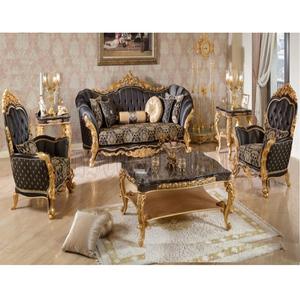 Meubles de salon de luxe classique, ensemble canapé de salon, en bois de teck, design turc, noir et or, royale, nouvelle collection - Product Image 1