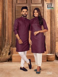 Magnifique ensemble Kurta et Kurti en coton pour couple assorti, avec doublure en tissage argenté - Product Image 6