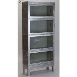Industrial & Vintage Farmhouse Iron Metal 4 Sliding Glass Door Antique Storage Living Room Cabinet with Shelves - Product Image 1